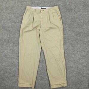 Tommy Hilfiger Pants Mens 33x30 Beige Pleated Classic Fit Cuffed Chino Khakis